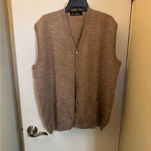 Men's Taupe Extra Fine Merino Wool Blend Button-Front Knit Vest